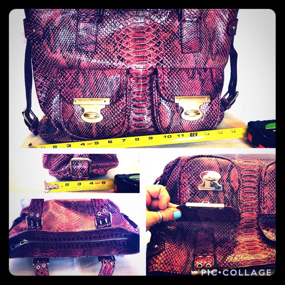 Raspberry Pink and Black Faux Snake print Bag